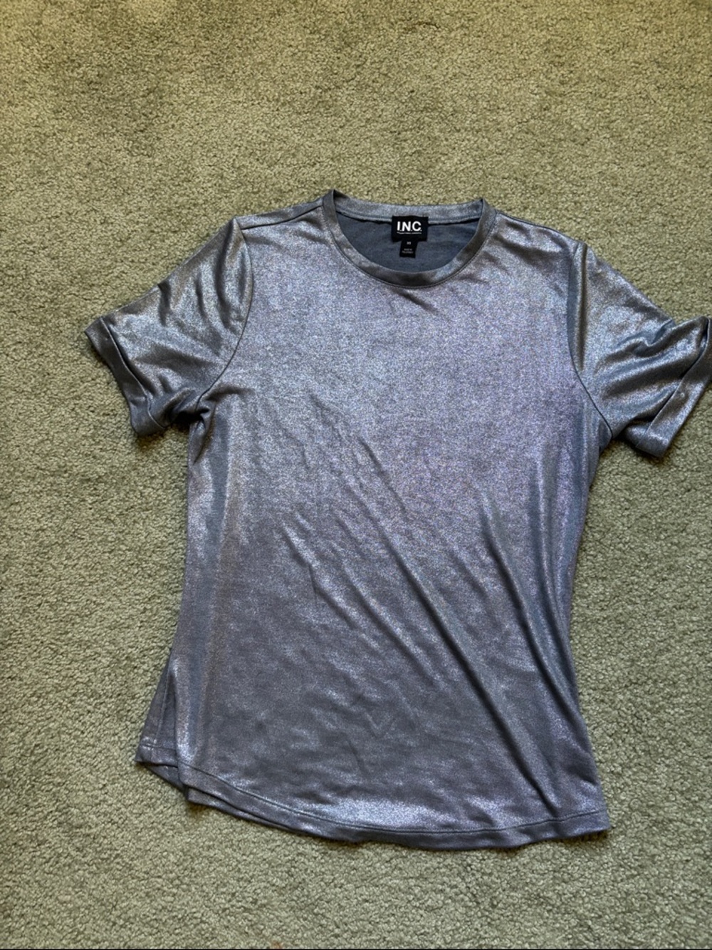 INC International Concepts Metallic Silver Short Sleeve Tee